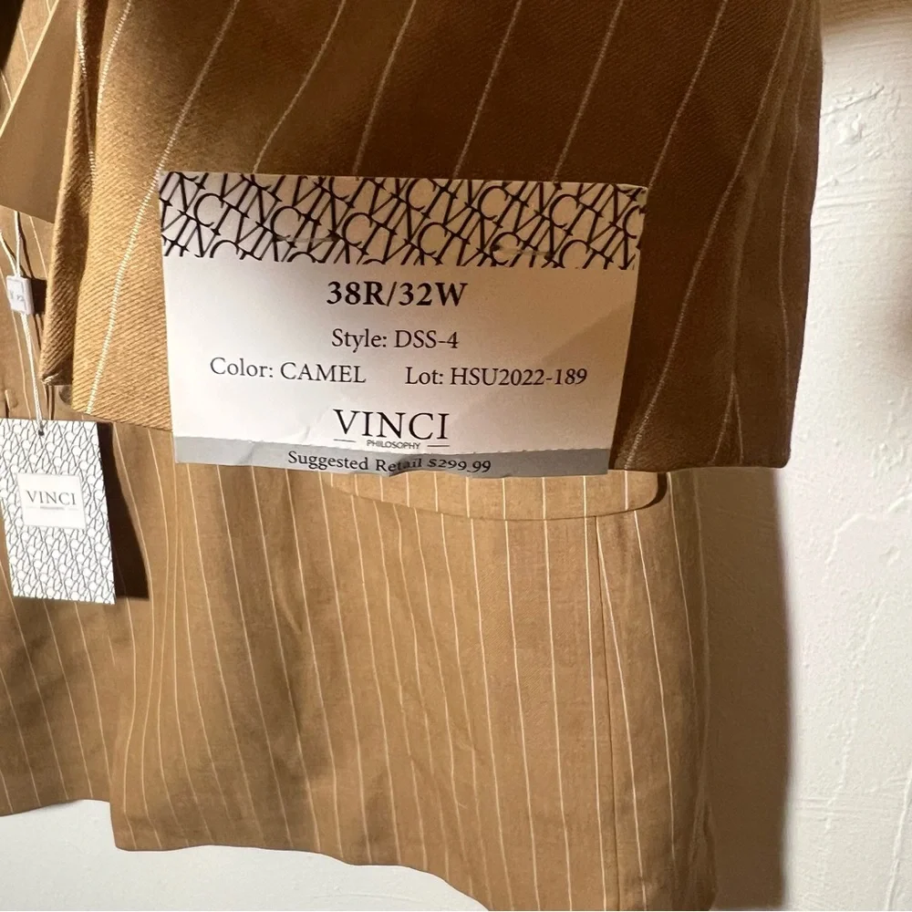 Vinci Philosophy Mens 38r Sport Coat Jacket New Camel Pinstripe